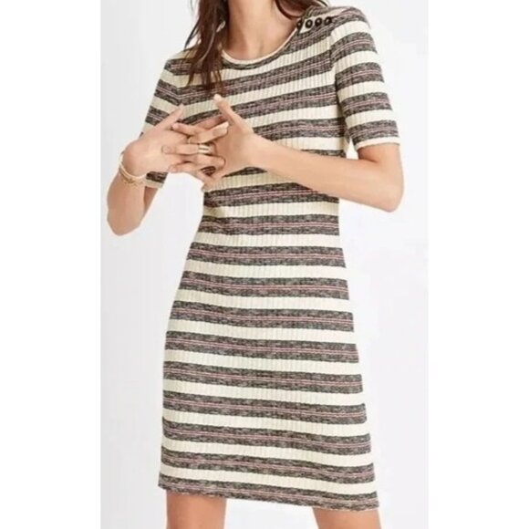 Madewell‎ Womens XL Short-Sleeve Mini Dress in Lawton Stripe NWT - Picture 1 of 14